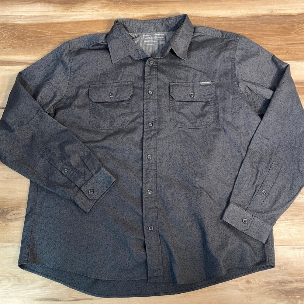 Eddie Bauer Performance Flannel Shirt Mens XXL Dark Gray Long Sleeve  2XL